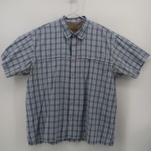 GH Bass Earth Mens XXL Blue Plaid Short Sleeve Ventilated Outdoor Hiking Shirt